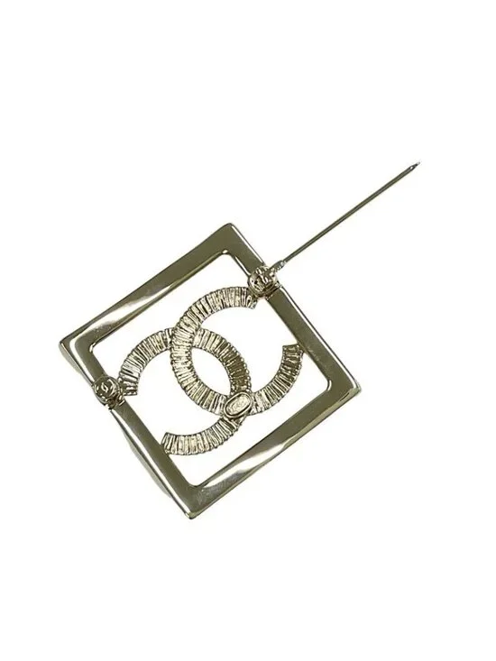 Chanel Brooch Gold Square Rhinestone - Picture 4 of 8